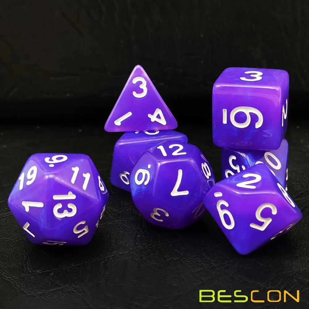 Bescon Moonstone Dice Set, Bescon Polyhedral RPG Dice Set Moonstone Effect Peacock Blue, Turquoise, Purple Pearl