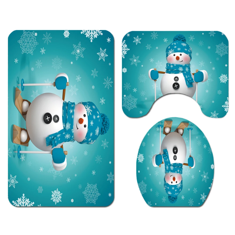 Merry Christmas, наборы для ванной, Санта Клаус, снеговик, водонепроницаемый, полиэстер, 180*180 см, занавеска для душа, коврик для ванной, крышка для унитаза, набор - Цвет: B 3PCS