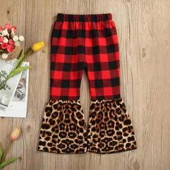 激安 女の子ヒョウパンツ 2020 新秋冬ズボンチェック柄フレアレギンスキッズベビーガールパーティー弾性ウエストのズボン