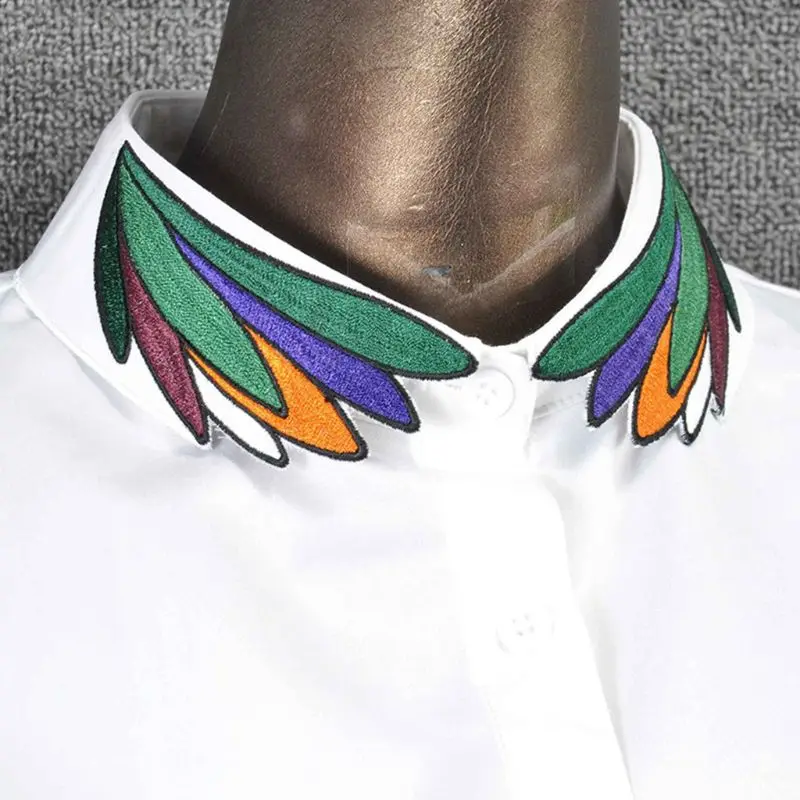 Women Detachable Lapel Half Shirt Embroidered Colorful Feather Fake False Collar