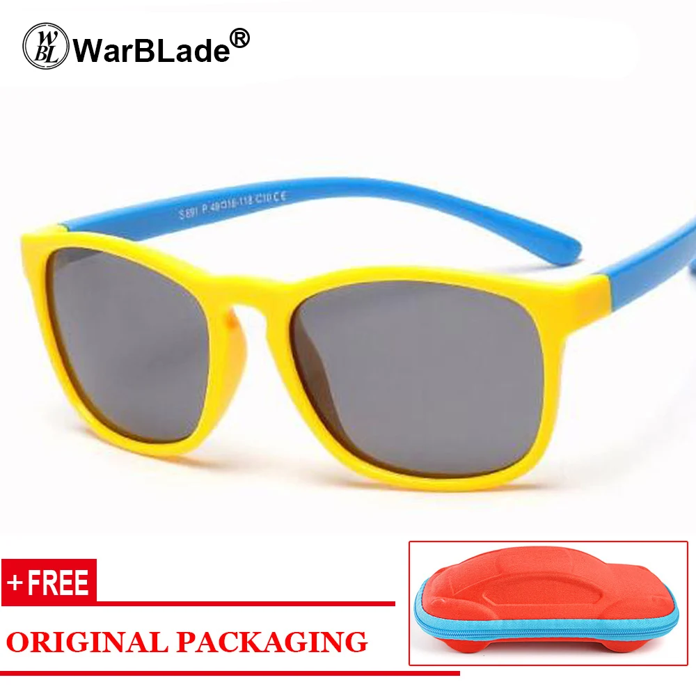 yellow blue WarBLade детские очки с гибкой оправой, Детские крутые UV400 Солнцезащитные очки, поляризованные солнцезащитные очки, защитные очки для мальчиков и девочек с чехлом - Цвет линз: yellow blue