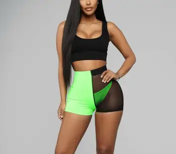 

High Waist Women Hot Shorts Beachwear Beach Mesh Cover Up Color Matching Fashion Casual Sexy Slim See-Through Slim Lady Shorts