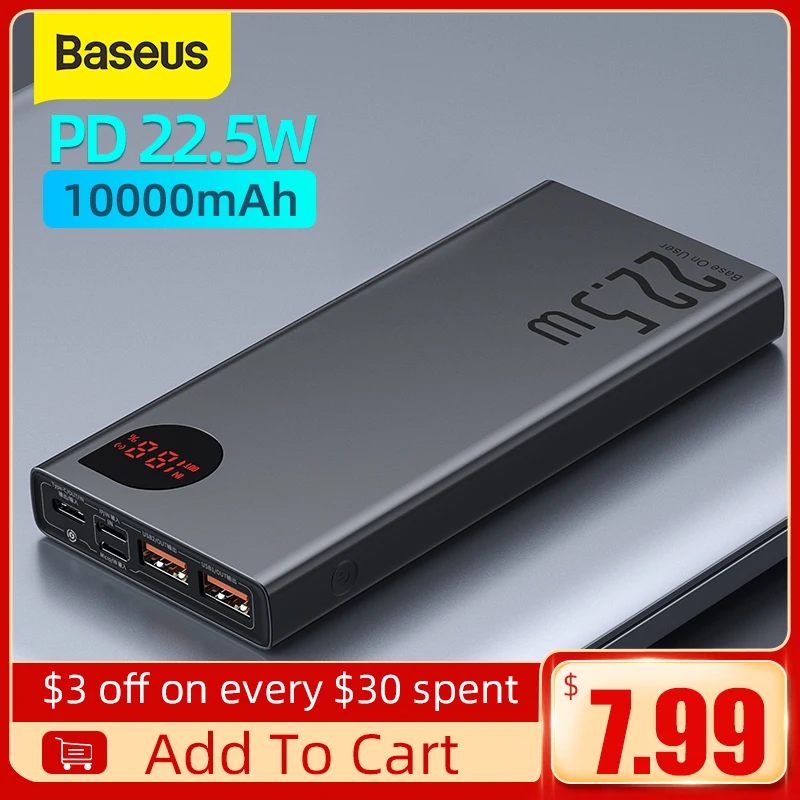 Baseus Power Bank 10000mAh with 20W PD Fast Charging Powerbank Portable Battery Charger PoverBank For iPhone 12Pro Xiaomi Huawei