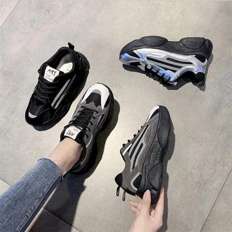 

2019 Reflective women sneakers high quality fashion platform sneakers fashion women shoes chunky dad snekaers