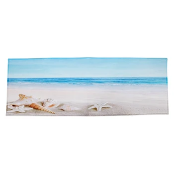 

Promotion! Blue Ocean Starfish Conch Shell Holiday Beach Seaside Scenery Nautical Theme Print Polyester Rubber Anti-Skid Bathroo