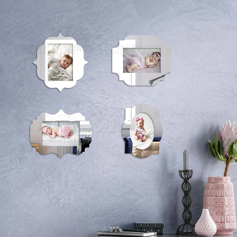 

4pcs Photo Wall Magnetic Thin Mirror Picture Frame Baby Simple Creative Magnet Pictures Frames Set 3x3.5in 4x6in 5x7in F012