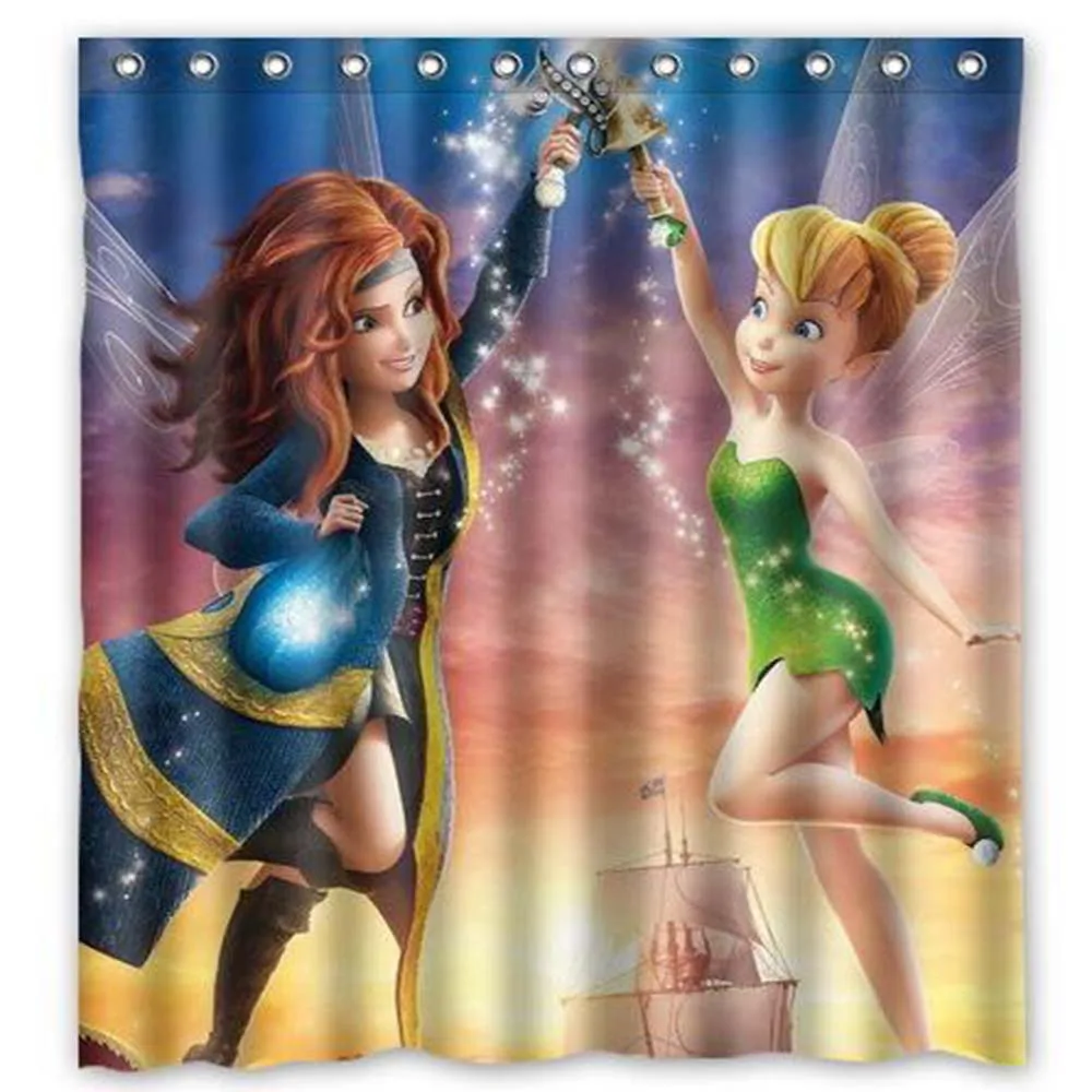 

Customized Tinker Bell and the Pirate Fairy Shower Curtain Waterproof Bathroom Fabric Shower Curtain For Bathroom Bathing Sheer