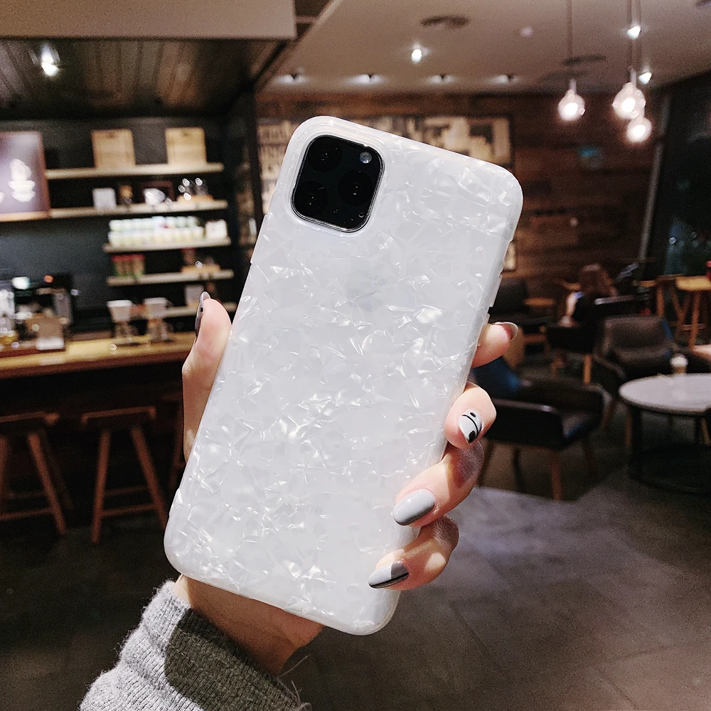 White Чехол OTAO с глянцевой раковиной и мрамором для iPhone 11 Pro MAX X XS, блестящий чехол для iPhone 7, 8, 6, 6s Plus, 5, мягкий силиконовый чехол s - Цвет: White