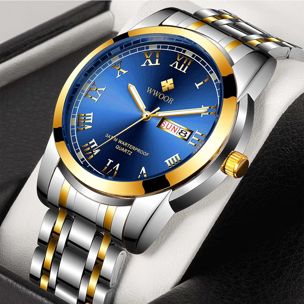 

WWOOR New Business Quartz Watch For Men Luxury Watch Mens Brand Stainless Steel Wrist Watches Relogio Masculino Waterproof Clock