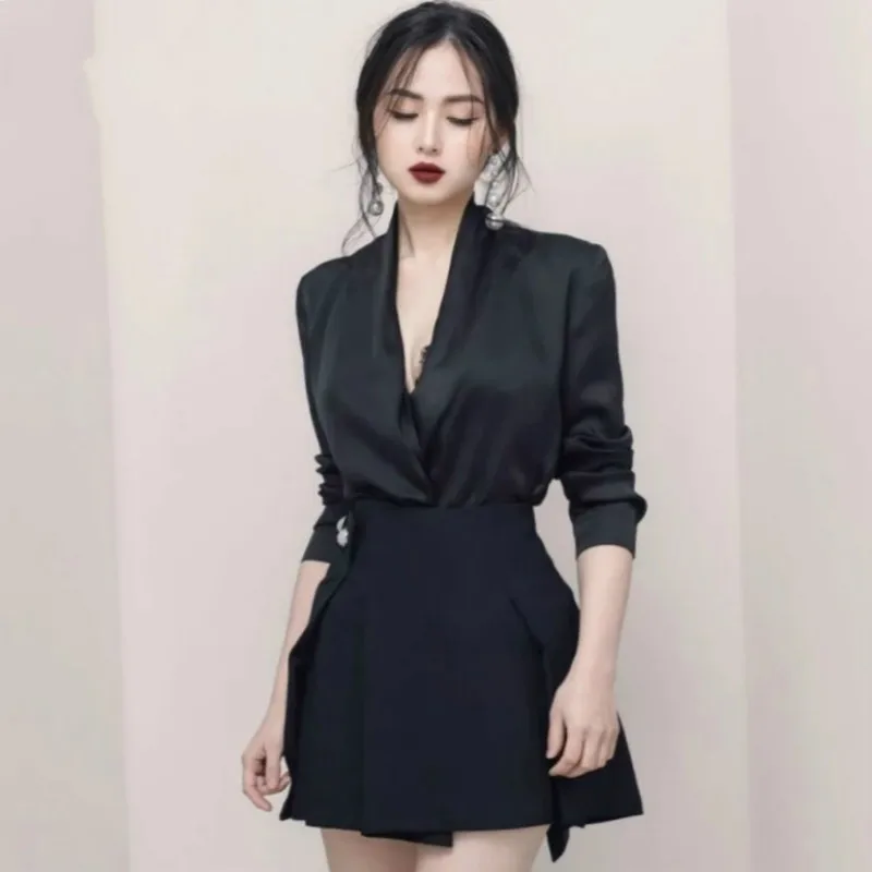 

Autumn Slim Suit Dress V-Neck Long Sleeve Blouse Irregular Mini Skirt Two Piece Women's Sets Office Cloth