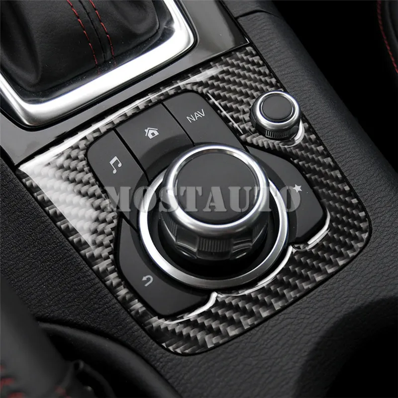 #*Cheap For Mazda 3 Carbon Fiber Inner Console Multimedia Button Trim Cover 2014 2016 1pcs