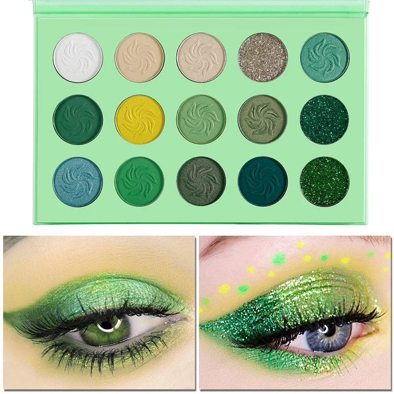 DE'LANCI Makeup Eyeshadow Palette 15 Color Matte Shimmer Pigmented Glitter Eye Shadow Palette Rainbow Neon Make Up Palette-Green DE'LANCI Makeup Eyeshadow Palette 15 Color Matte Shimmer Pigmented Glitter Eye Shadow Palette Rainbow Neon Make Up Palette-Green