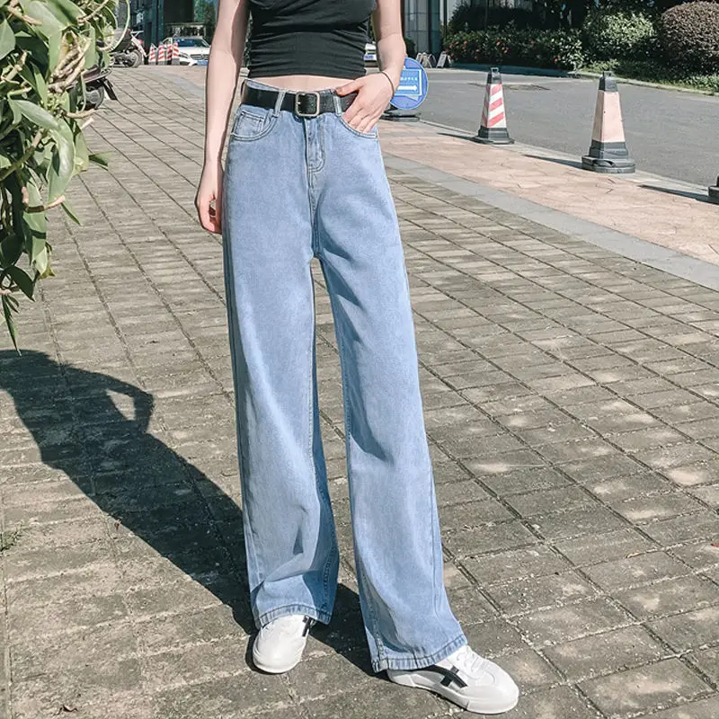 

Jeans for women floor length pants spring thin high loose students straight tube cec drape feeling wide leg pants