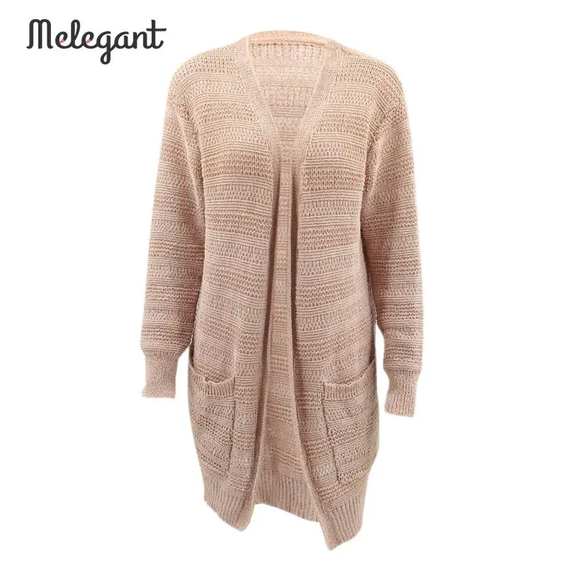 Melegant Winter Long Cardigans Women Knitted Jackets and Coats Female Long Sleeve Cardigan Ladies Pockets Sweater Outwears