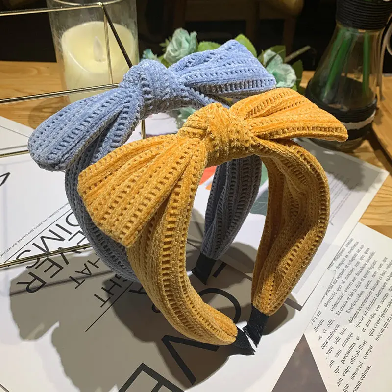 

Chenille Knitted Big Bow Headband Women Hairband Solid Color Hair Hoop Warm Winter Female Fashion Hair Accessories Headwear