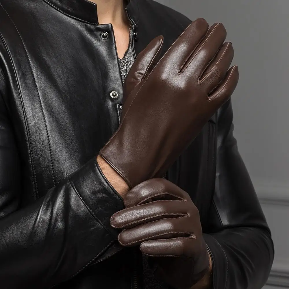 Новое поступление мужские перчатки из натуральной кожи Goatskin зимние теплые черные перчатки с сенсорным экраном Зимние перчатки для вождения