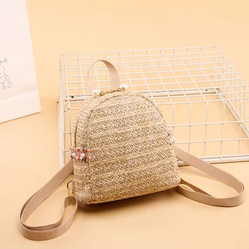 

New Straw Weaving Fashion Backpack Cute Lovely Simple Exquisite Solid Color Elegant Commuting Backpack