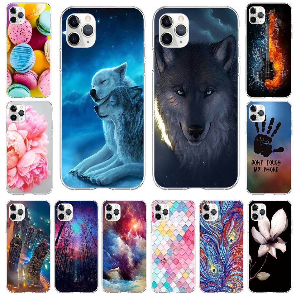 Silicone For iPhone 12 Pro Case 13 Max Colorful World Snow Wolf Soft TPU Cover Phone Apple 11Pro full 360 protective | Мобильные
