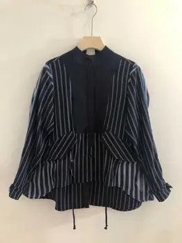 

2020 spring new women striped asymmetrical blouse shirt female oversize loose long sleeve shirt tops loulou 12.14