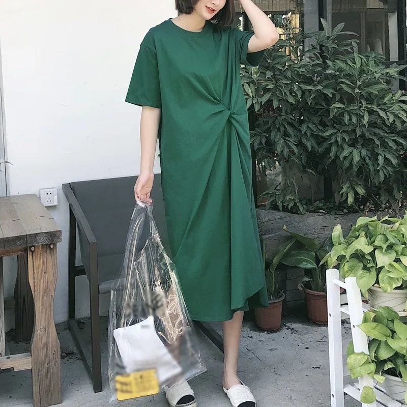 

Dress For Women O Neck Half Sleeve Loose Oversize Irregular Hem Long Dresses Female Korean Fashion Casual Clothes New