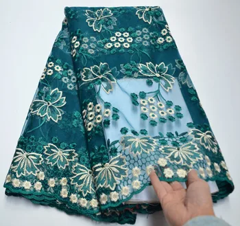 

Dark green lace fabric 2020 high quality lace nigerian lace fabric for women dress african tulle lace with stones 5yards T5-965