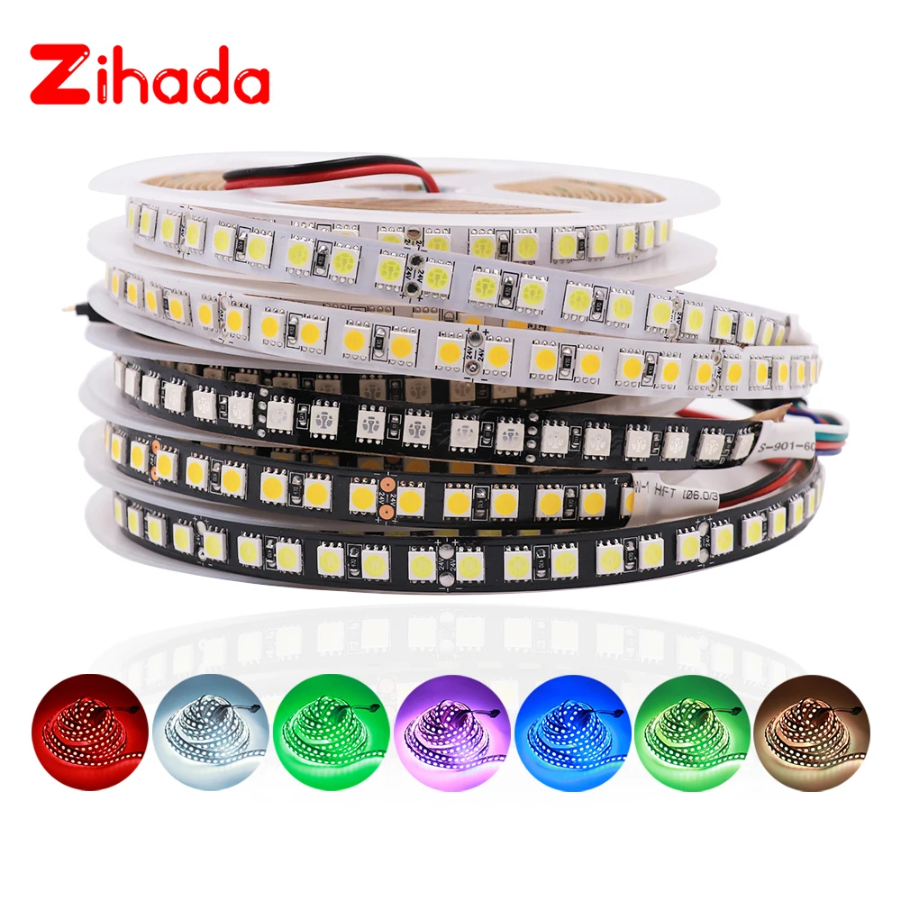 buy 12V 24V 5050 LED Strip 120LEDs m Cool White Warm White RGB Flexible LED Light Lamp For Home Decoration 50m roll