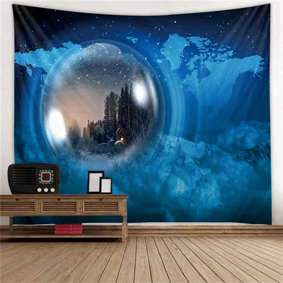 Nature Art Moon Tapestry Mountain Galaxy Starry Sky Hanging Wall Tapestries Psychedelic Carpet Wall Blanket Rug Tapiz Landscape