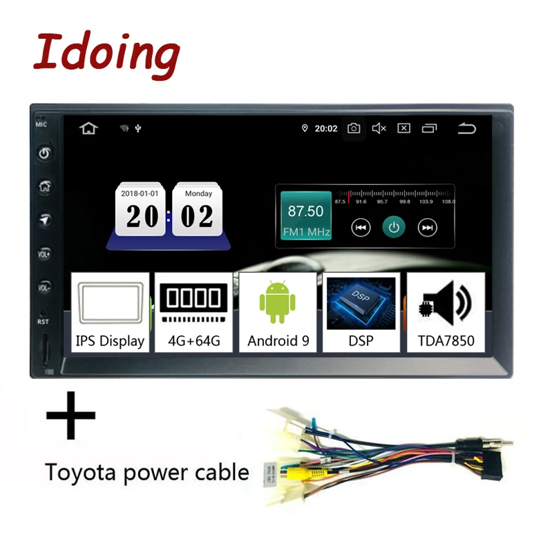 Idoing 2Din " PX5 4G+ 64G Восьмиядерный Универсальный Автомобильный gps радио плеер Android 9,0 ips экран навигация Мультимедиа Bluetooth TDA7850 - Цвет: Toyota Power Cable