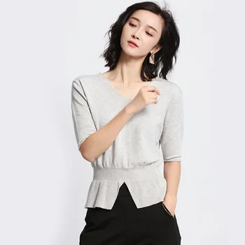 

2020 new ladies casual cotton V-neck short sleeve t-shirt