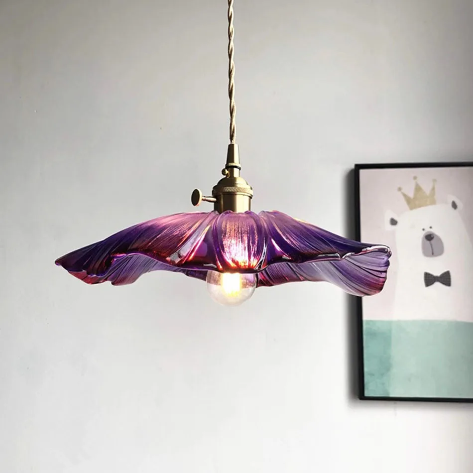 GlassFlowerPendantLightE27CopperPendantlightbrassCreative