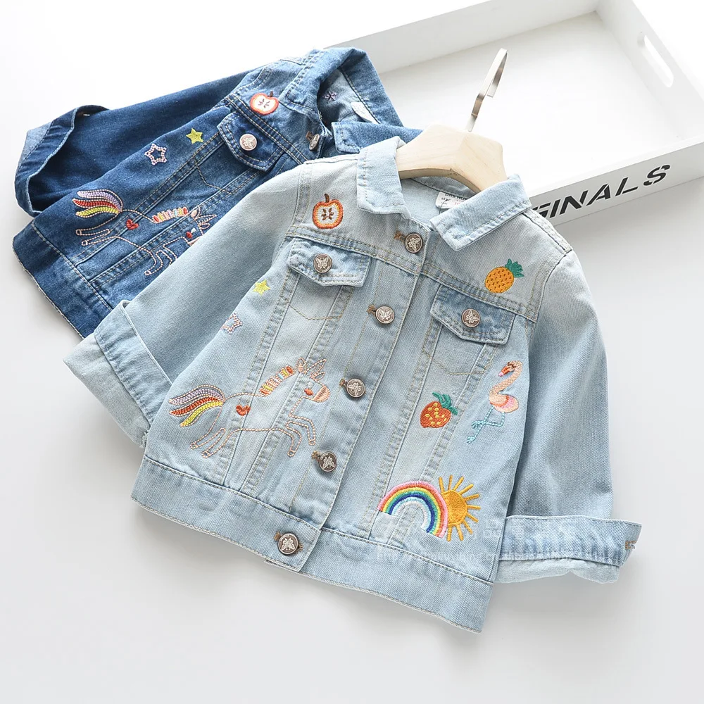 

0618-16 Foreign Trade Childrenswear 2019 Autumn New Style My Little Embroidered Washing Girls Long Sleeve Jeans Coat