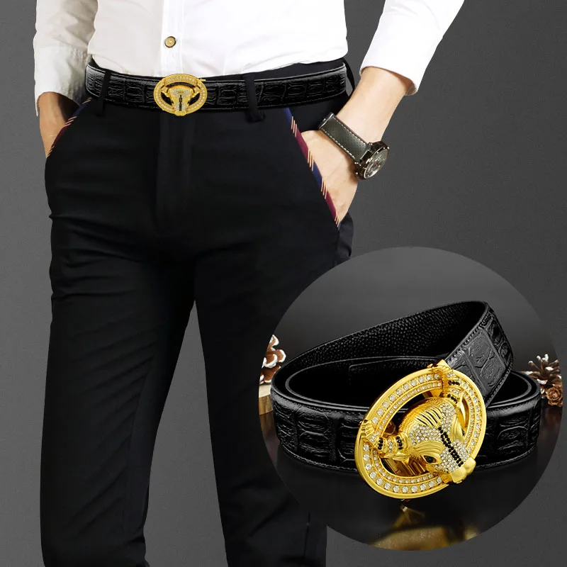 Designer Brand Western Cow Golden Buckle Belt Genuine Leather Belts for Men  Vintage Black Leather Men Waist Strap ceinture homme - AliExpress