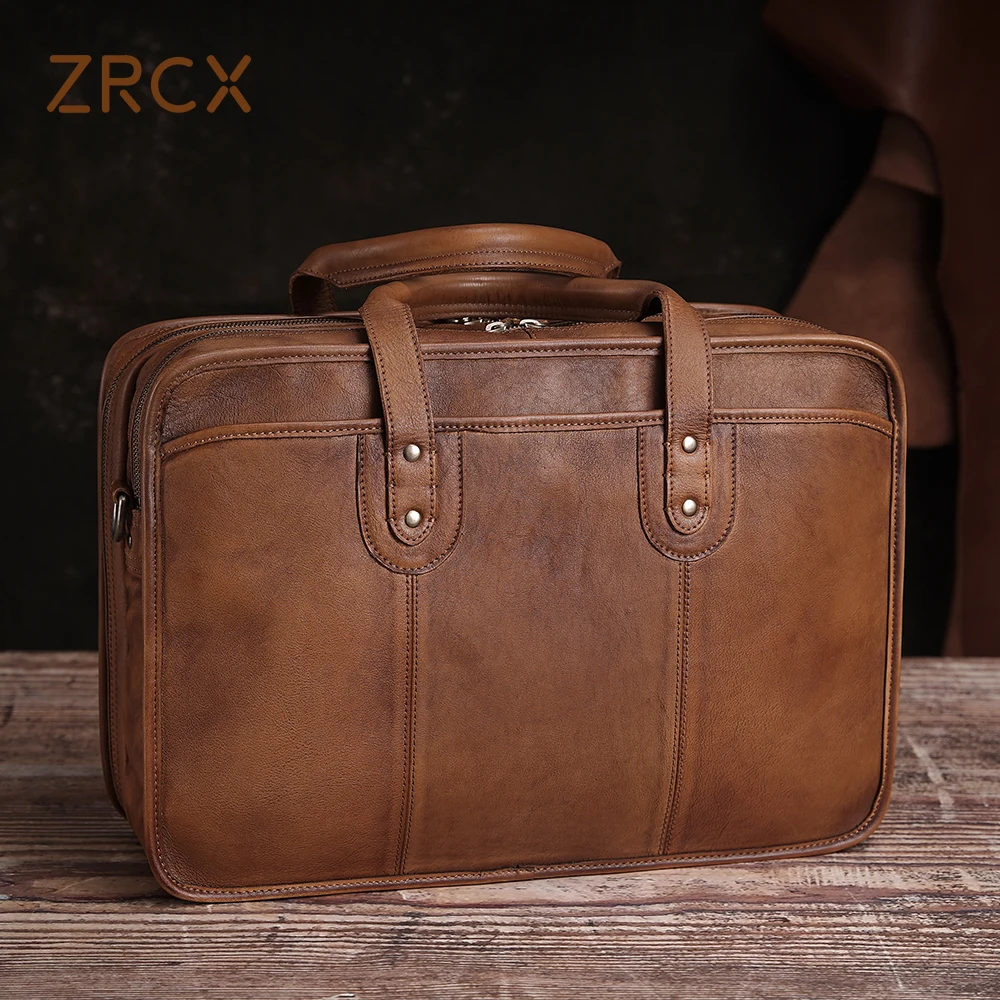Винтажный Мужской портфель ZRCX дорожная сумка на плечо из натуральной кожи модный