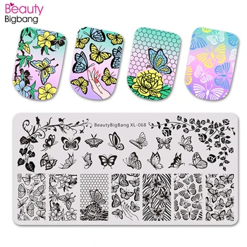

BeautyBigBang Stamping Plates for nails Flower butterfly Theme Nail stamping Plates Template Rectangle Nail Art Stencils XL-068