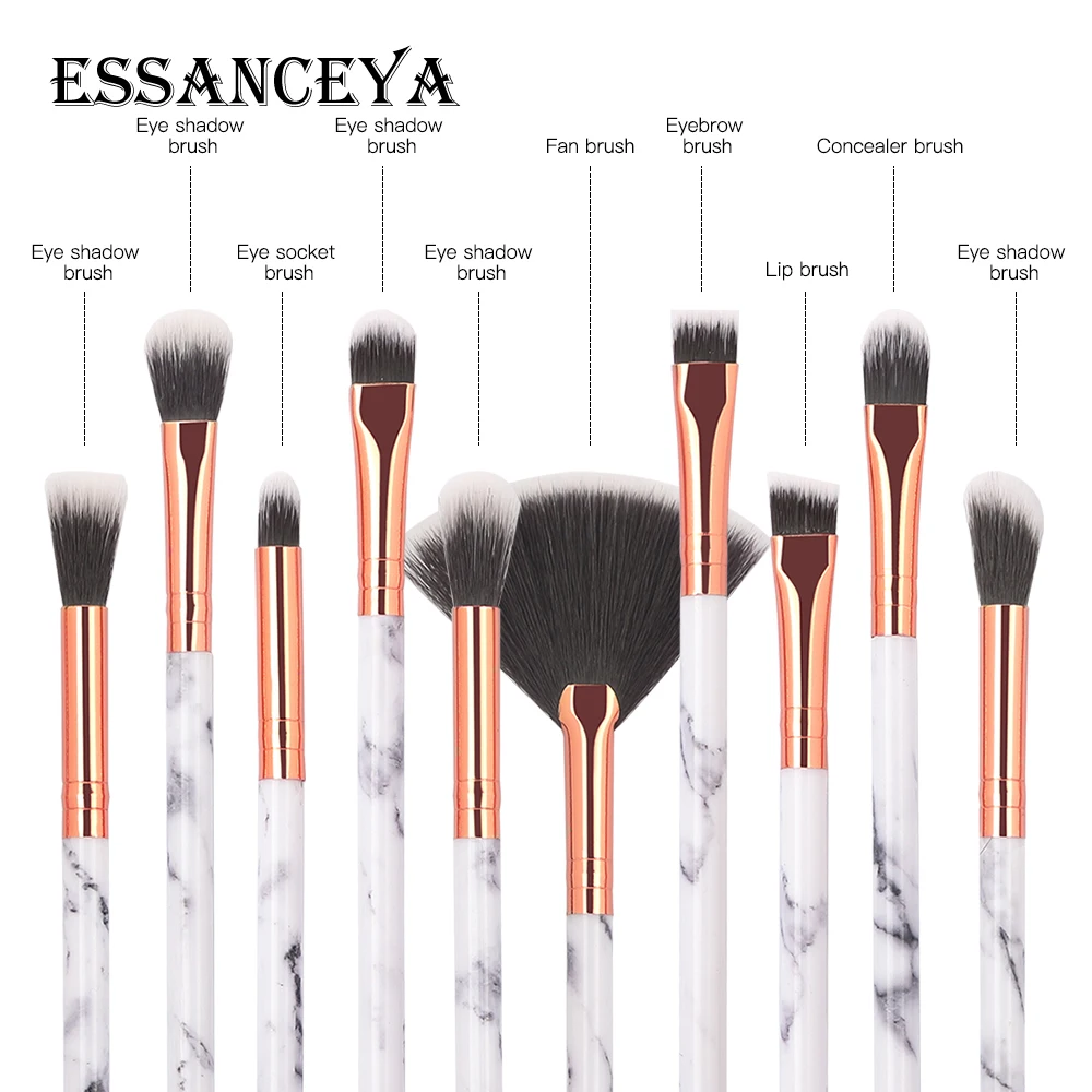 ESSANCEYA Pro 10 шт. мраморная щетка для макияжа для Косметической Пудры основа, тени для век, губы набор кисточек для макияжа или сумки