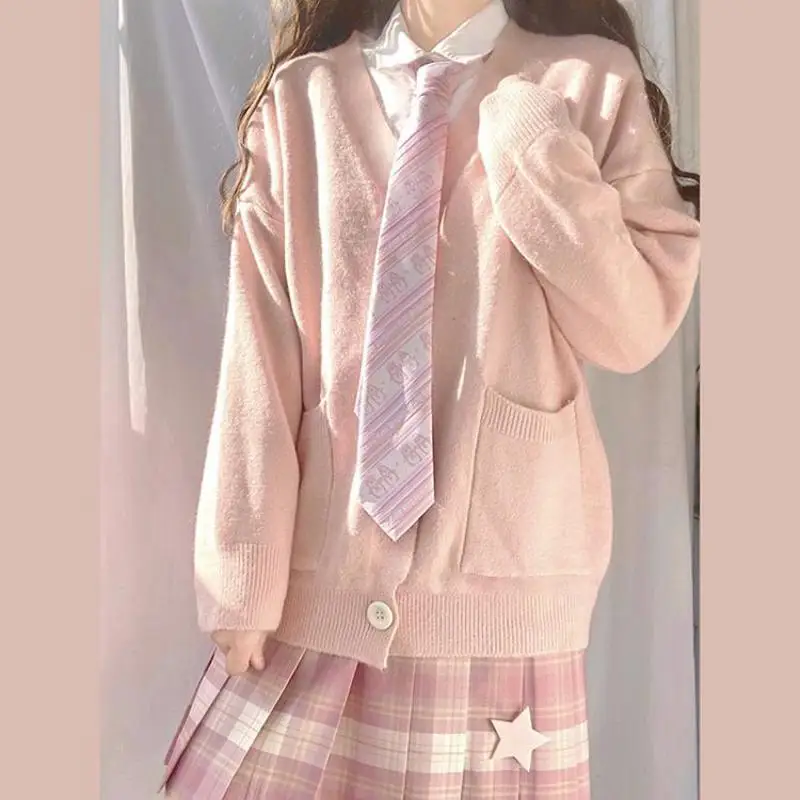 Women Knit Cardigan Japanese School Uniform Japan School Sweater Spring Autumn V-neck Cotton Knitted Sweater College Style JK Uniform Cardigan 5 Color Student Girls Cosplay