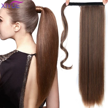 

22 Inch Long Silky Straight Ponytail Hair Combs Clip In Hair Extension Heat Resistant Synthetic Wrap Round Hairpieces Headwear