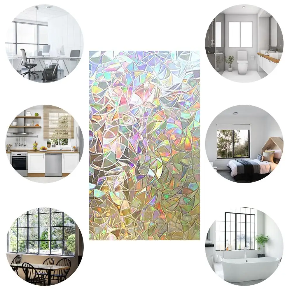 3D Window Sticker No Glue Static Decorative Film Privacy Stained Glass Window Self-Adhesive Film Anti UV Glass Stickers