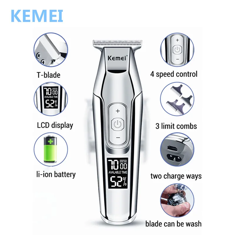 

Kemei Professional Hair Clipper LCD Display Baldheaded Beard Hair Trimmer for Men DIY Cutter Barber Electric Haircut Machine
