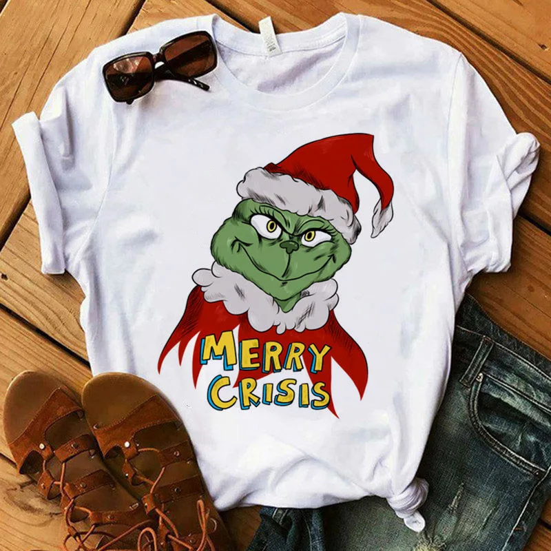 Lus Los Funny Grinch женская футболка с милыми буквами Grinch футболка Женская Harajuku белый топ с принтом Рождественский Модный женский