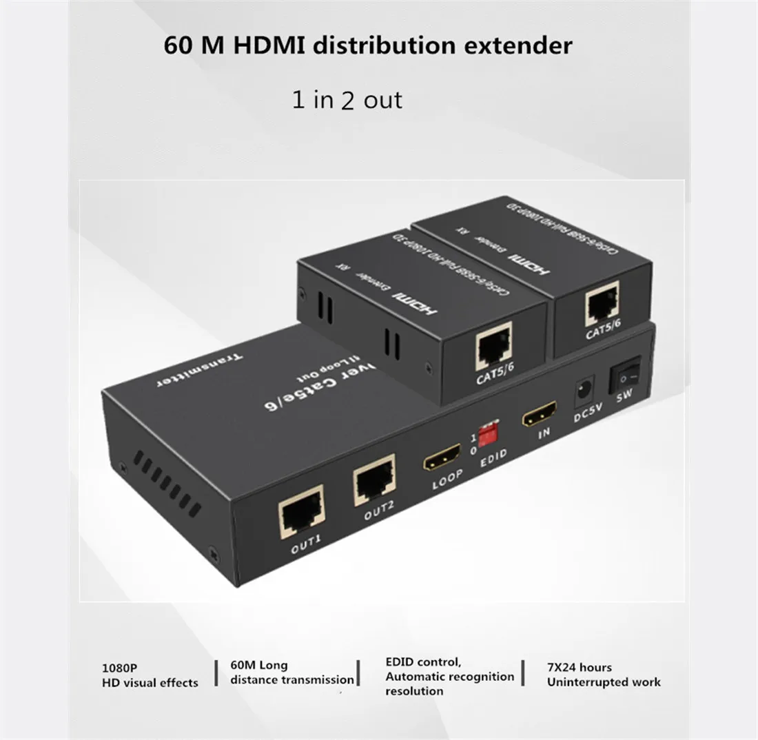 HDMI сплиттер удлинитель, 1080p 3D 1x2 2 порта HDMI удлинитель сплиттер 165Ft/50 м по CAT5e/CAT6/CAT7 HDMI сетевой кабель сплиттер