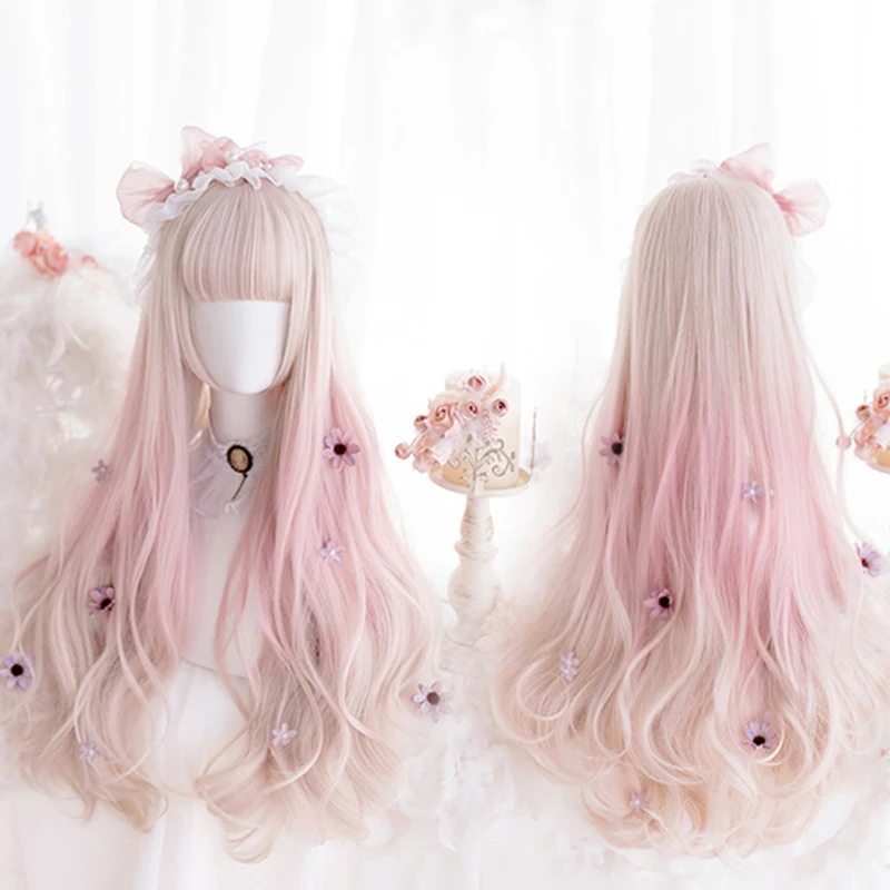 LUPU lolita syntetická vlasy paruky pro ženy dlouhé odbočovat blondýnka černá růžová paruka s ofina cosplais halloween vysoký temperture vlákno