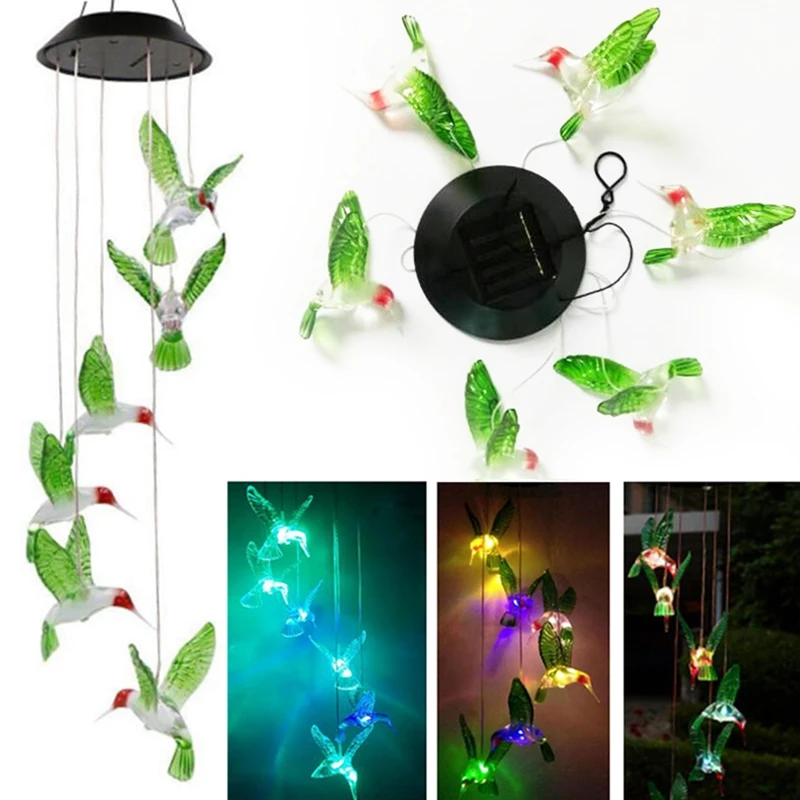 Humming Bird LED Solar Light Romantic Windbell Wind Chime String Lamp Pendant Color Changing for Garden Patio Yard Decor Lamp solar led street light Solar Lamps