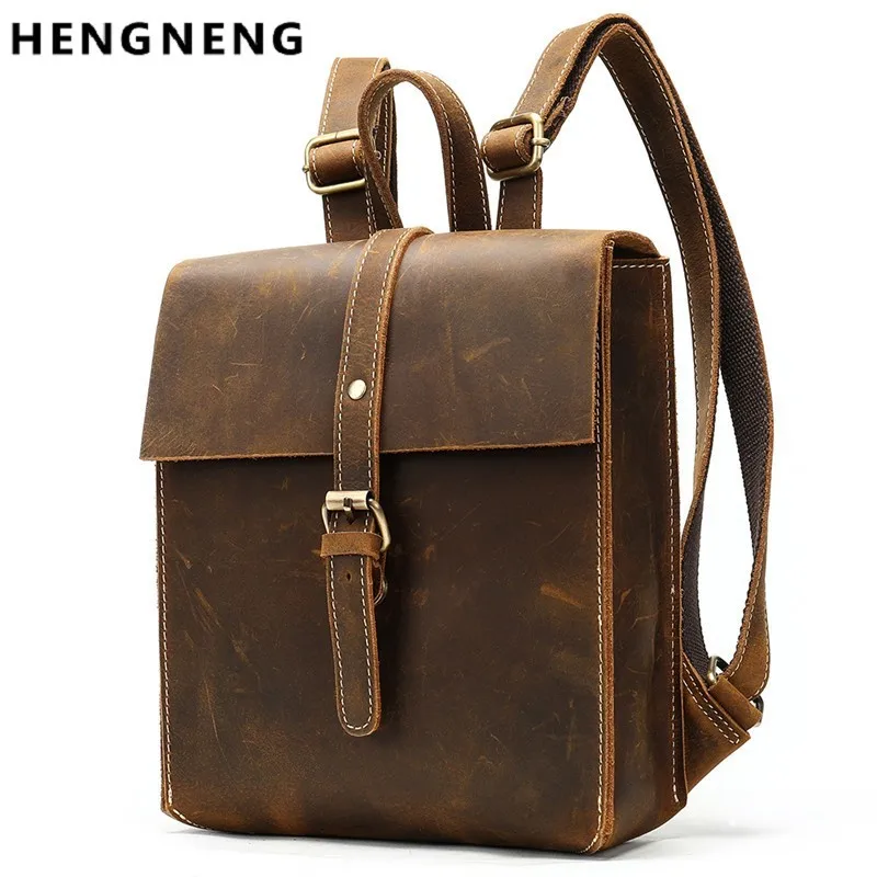 

Vintage Man Bag Genuine Leather Men's Backpack Fashion Large Capacity Shoolbag For Boy Leather Laptop Backpack Bag Women's Bag