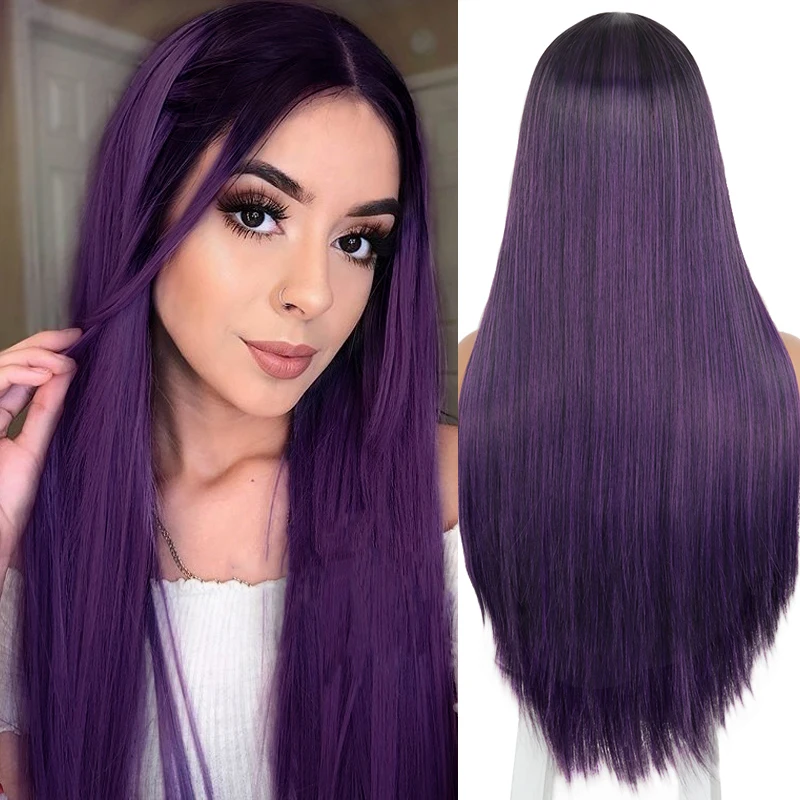 Synthetic-Wig Costume Wig Wigs Purple Middle-Part Cosplay Black Long 11-Color Women Heat-Resistant-Fiber