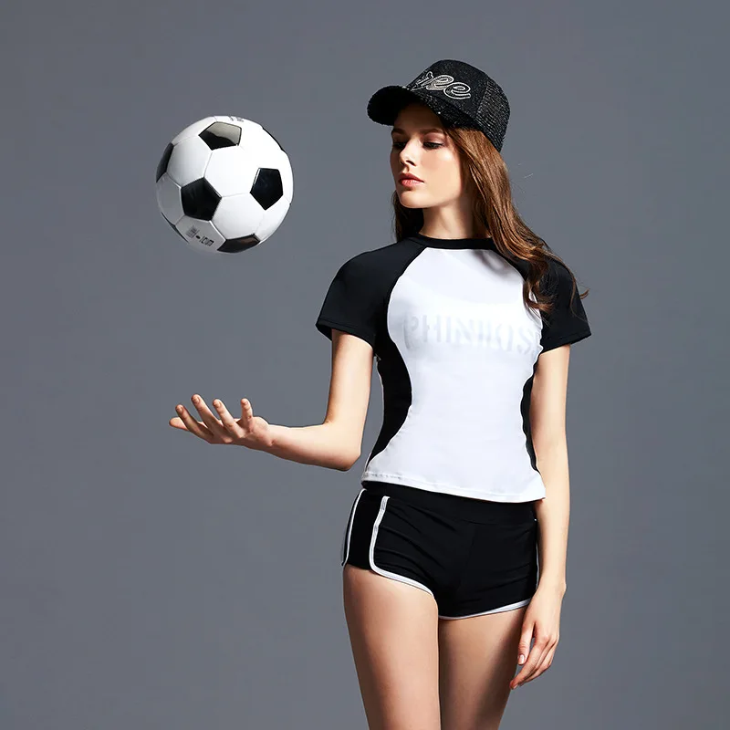 

PHINIKISS 2018 New Style Simple Sports Racing Comfortable Boxer Two-piece Swimsuits Three-piece Set Bathing Suit Women's 10105