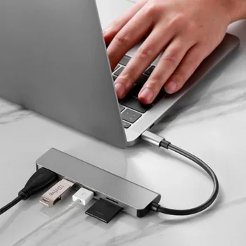 

5 in 1 USB C Hub Type C to HDMI for PC Notebook Accessories USB-C Hub TF VGA HDMI Adapter RJ45 Network Cards