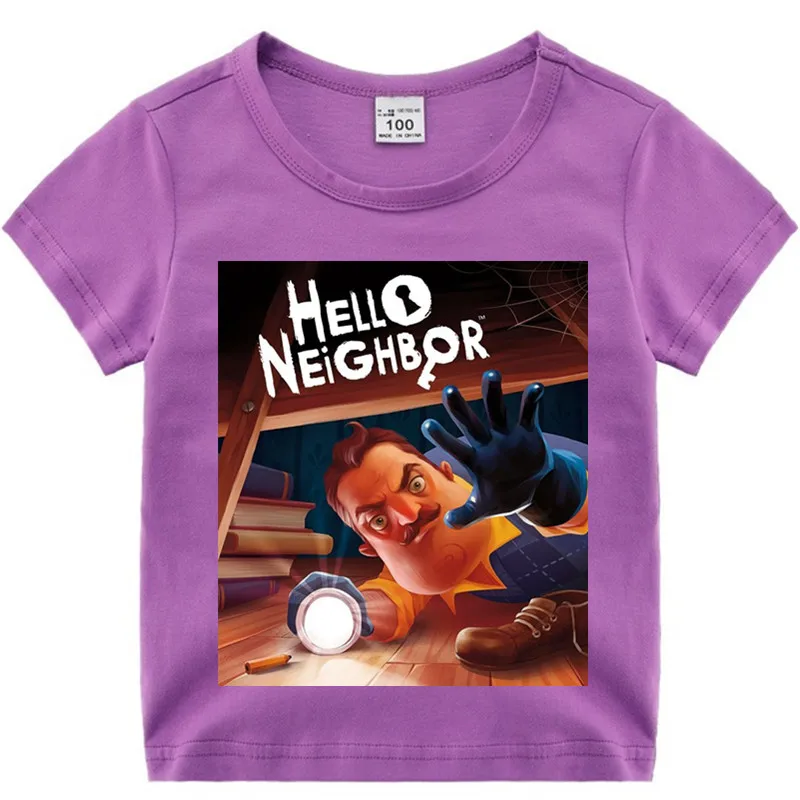 Хлопковая футболка с аниме «Hello neigher» для маленьких мальчиков и девочек детская Рождественская рубашка детская футболка для малышей с героями мультфильмов Роскошный топ