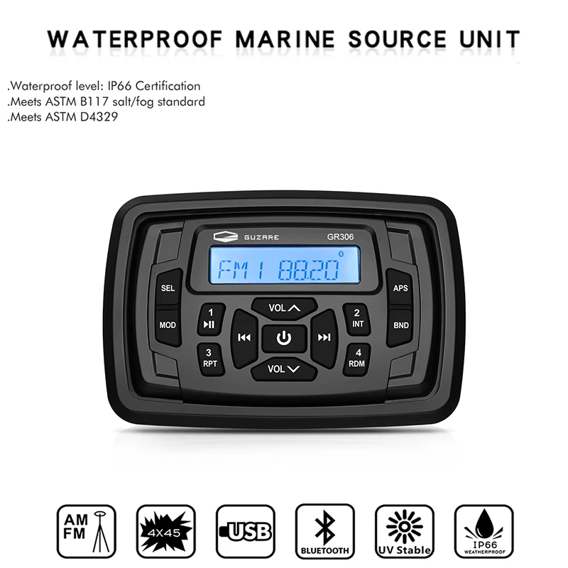 Морской Стерео Bluetooth-радиоприемник водонепроницаемая звуковая система FM AM для