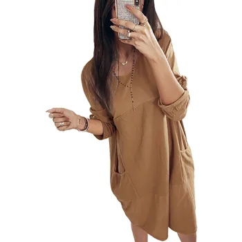 

Women's Loose T-Shirt Dress Pocket Evening Party Solid Color Club Wear Casual Dress Plus size